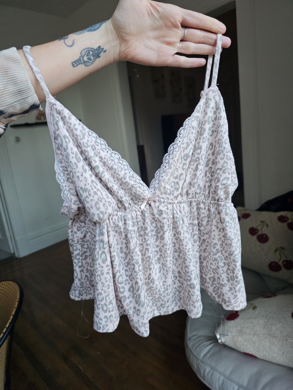 Pink Rose Pink Leopard Print Lace Trim Cami Tank  ❤️